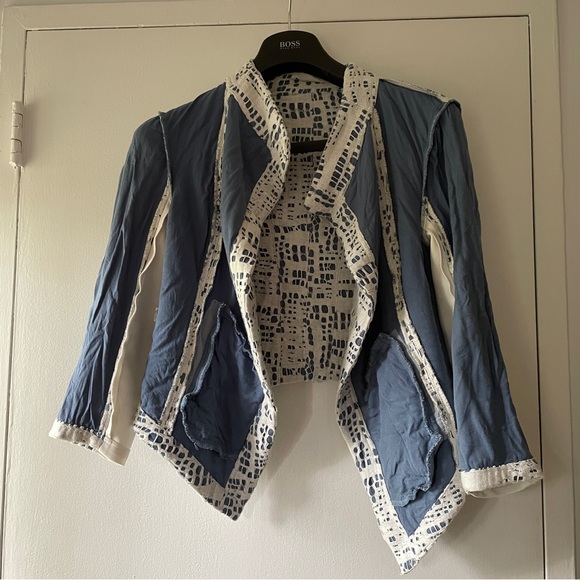 Anthropologie Blue and White Lacy Cropped Blazer - Size Medium - Picture 11 of 15